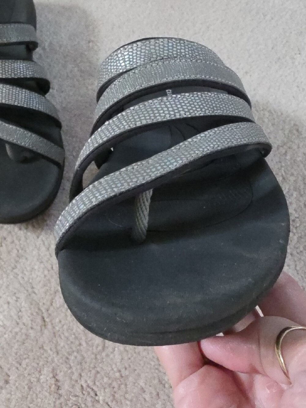 Clarks Silver Multi-Strap Slide Sandals for Women - Picture 2 of 4